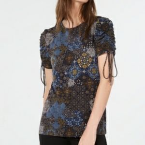 Michael Kors Ruched-Sleeve Floral-Print Top